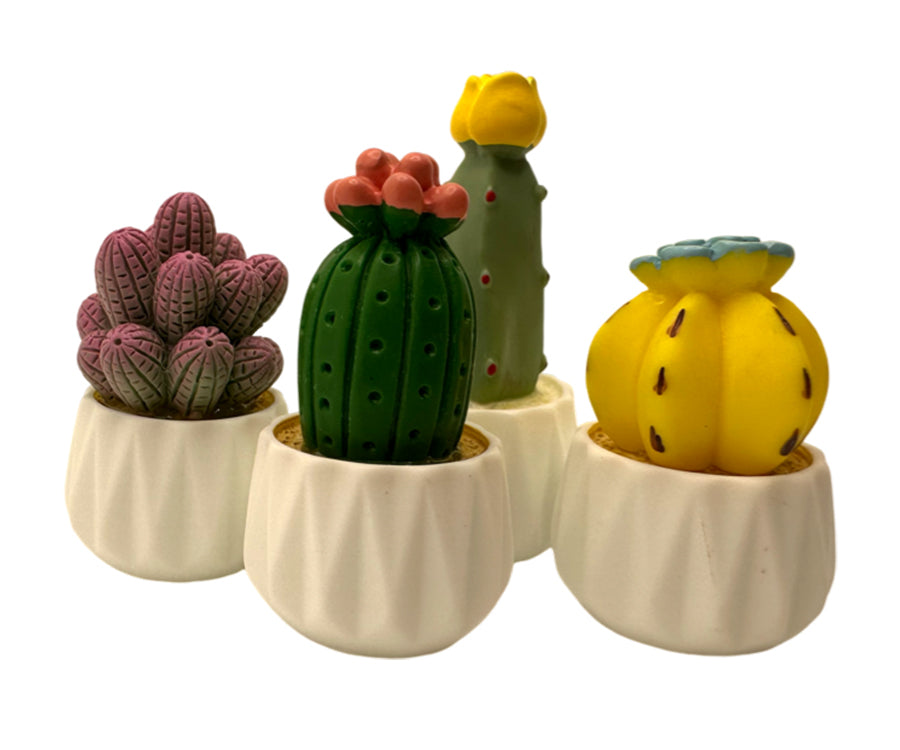 Miniature - Flowers for dollhouse, 4 cactus in white pot