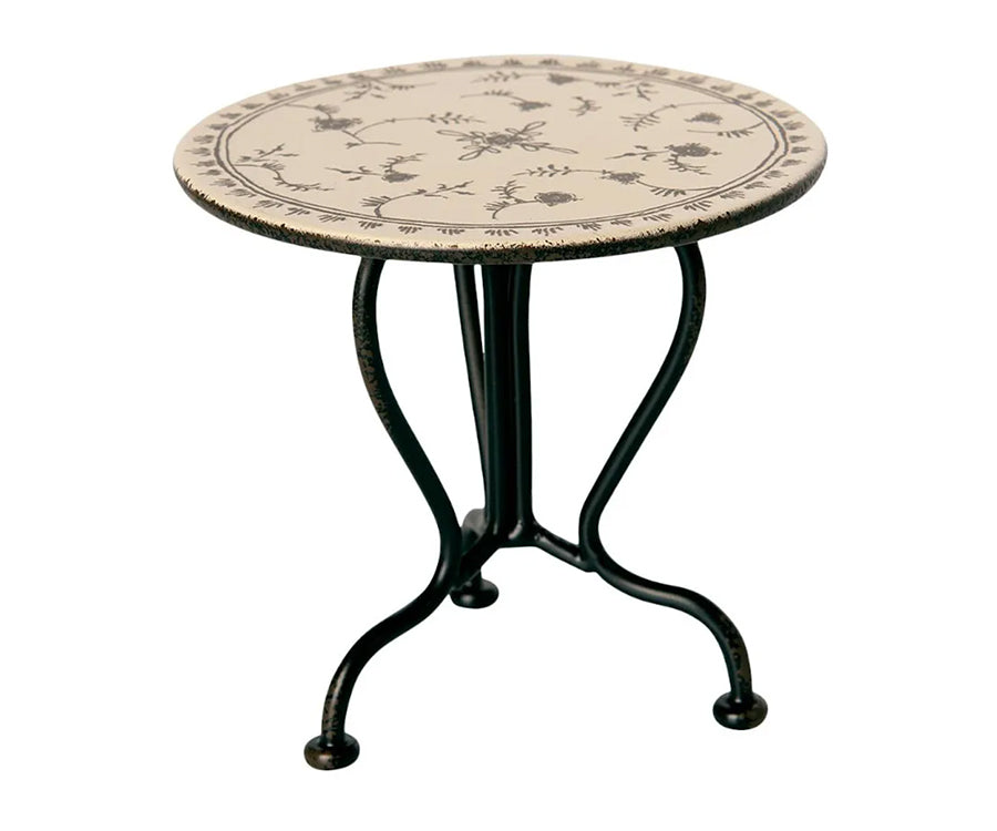 Maileg – Cafébord, litet runt bord, matbord i svart metall, vintage miniatyr (slutsåld kollektion)