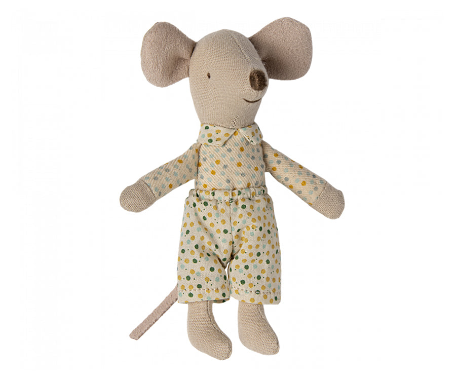 Maileg – Lillebror mus med prickiga kläder i tändsticksask, magneter i händerna