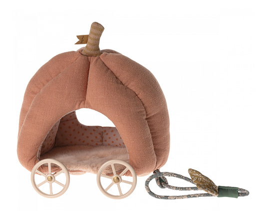 Maileg – Pumpavagn, vagn för möss, rosa pumpa med hjul och snöre för mus