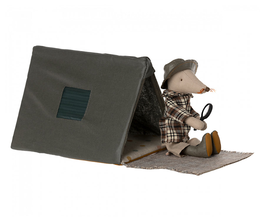 Maileg – Tält till mus, miniatyr enmanstält med filt, happy camper möss