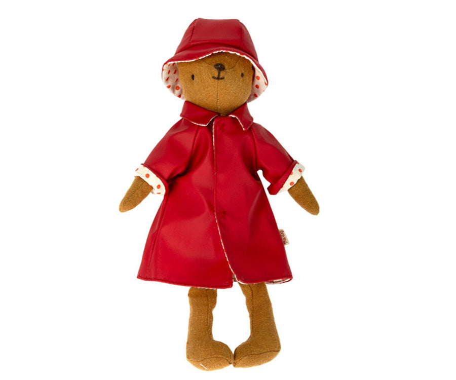 Maileg – Regnkläder till teddy mamma med hatt, kappa / jacka, kläder för björn, rött regnset