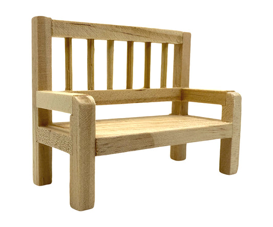 Miniatyr – Liten träbänk i miniatyr, bänk i trä / soffa för dockhus
