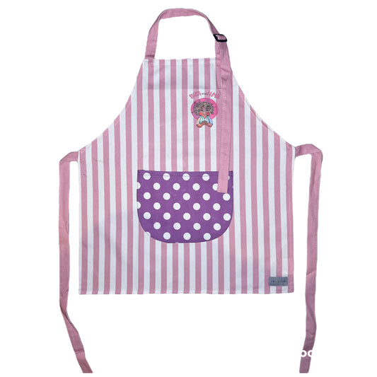 Bake with Alma - Apron, striped pink and white with purple pocket